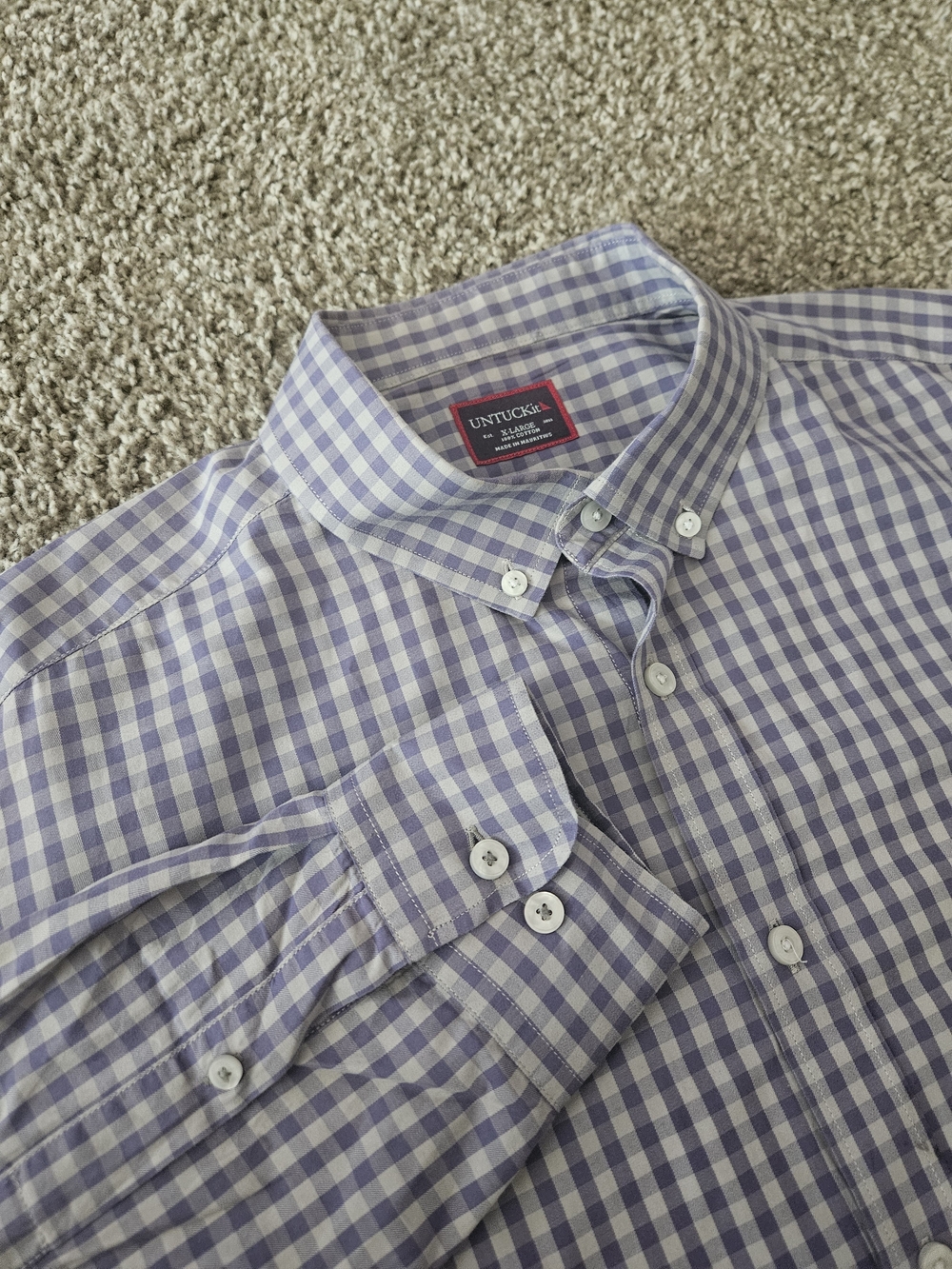 UNTUCKit Button Down Mens XL Purple White Gingham Cotton Dress Shirt READ